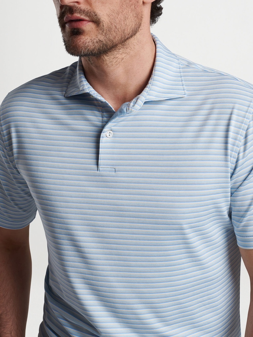 Peter Millar Summer Comfort Pale Blue Horizontal-Striped Polo Large